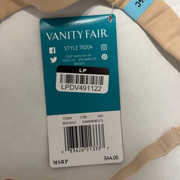 Vanity Fair Beyond Comfort Light Lift Bra 34C Nude Style 75204 Full Coverage - Picture 11 of 12